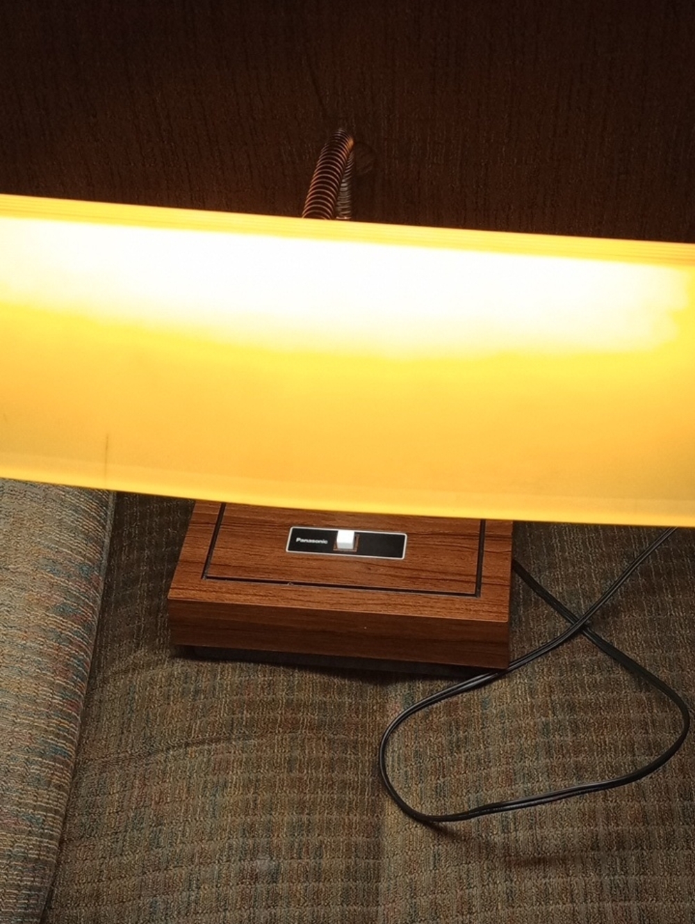 Vintage Panasonic Amber Shade Table Lamp with Wood-Style Base